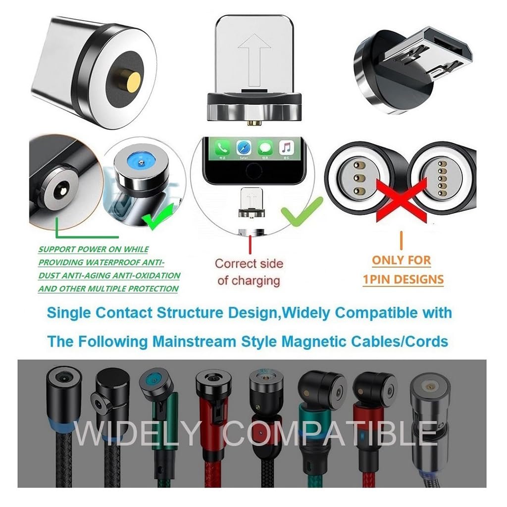 2in1 10pcs Magnetic Charging Tips, 360 Rotate Tips for USB-C/Micro Ports, Water-dustproof, No Cord, Non-Data V1258-DP02-B-3634