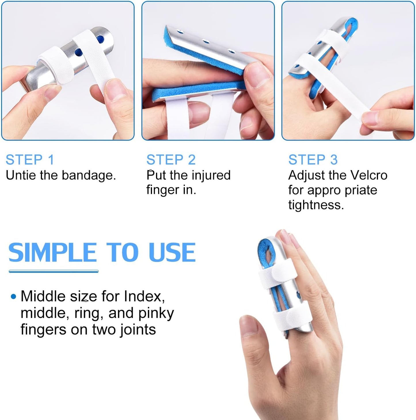 Finger Splint, 2pcs Finger Support Brace for Arthritis Knuckle Immobilizationm, Middle Size V1258-DP02-B-364