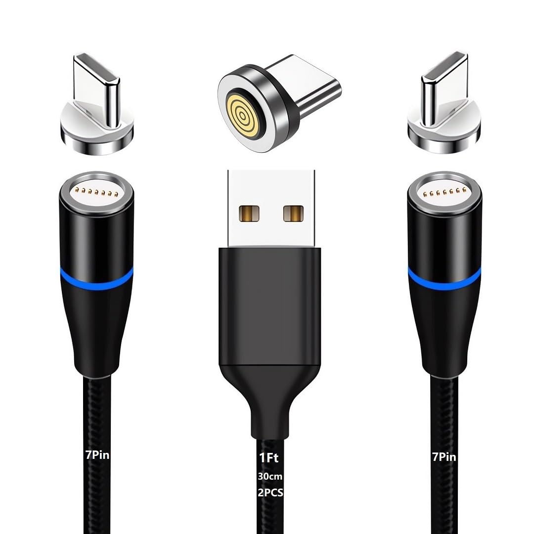 Magnetic Charging Cable 7Pin Sereis 2Pack 1Ft USB-C Short Cable Sets-Fast Charging Compatible for USB Type-C V1258-DP02-B-3641