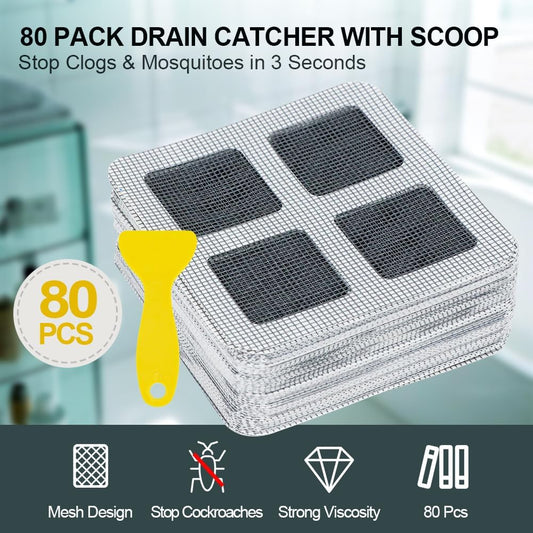 80PCS 4"x4" Disposable Hair Drain Stickers, Anti-Blocking Filter Screen Self-Adhesive Mesh Drain Covers for V1258-DP02-B-3646