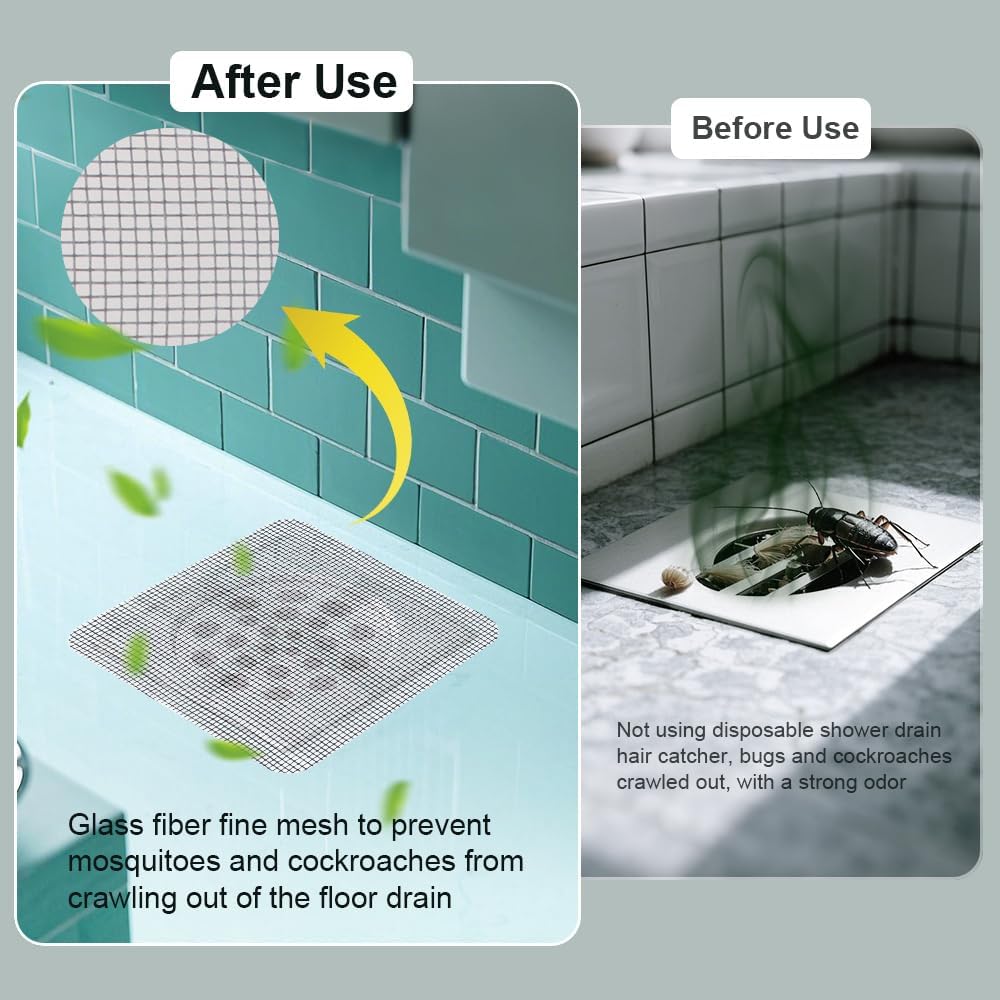 80PCS 4"x4" Disposable Hair Drain Stickers, Anti-Blocking Filter Screen Self-Adhesive Mesh Drain Covers for V1258-DP02-B-3646