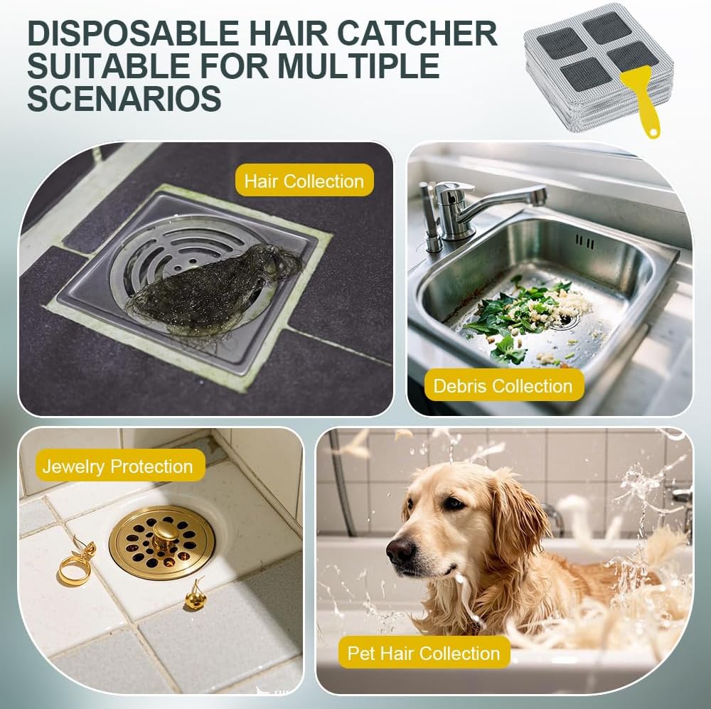 80PCS 4"x4" Disposable Hair Drain Stickers, Anti-Blocking Filter Screen Self-Adhesive Mesh Drain Covers for V1258-DP02-B-3646