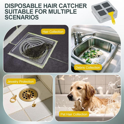80PCS 4"x4" Disposable Hair Drain Stickers, Anti-Blocking Filter Screen Self-Adhesive Mesh Drain Covers for V1258-DP02-B-3646