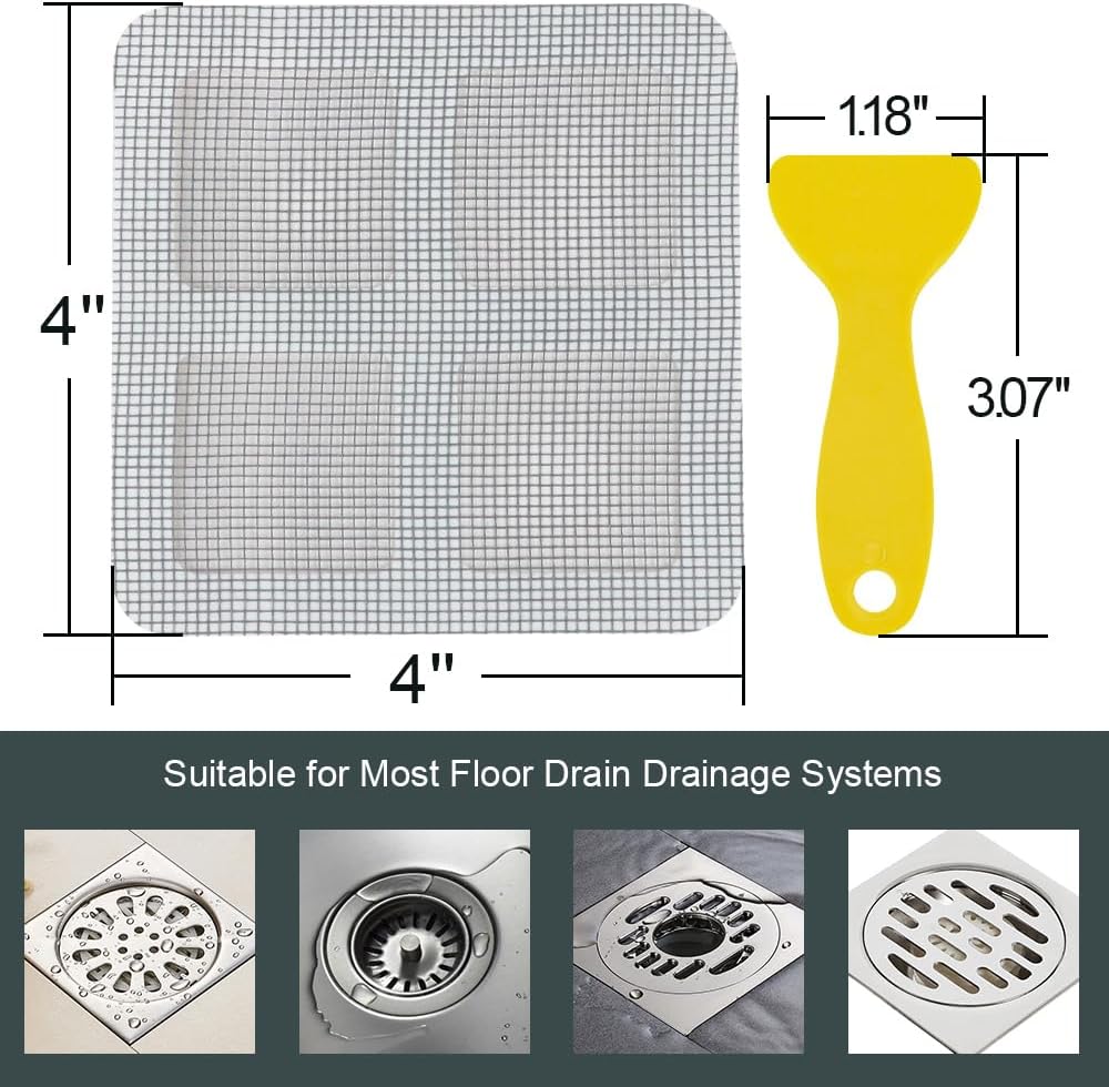 80PCS 4"x4" Disposable Hair Drain Stickers, Anti-Blocking Filter Screen Self-Adhesive Mesh Drain Covers for V1258-DP02-B-3646