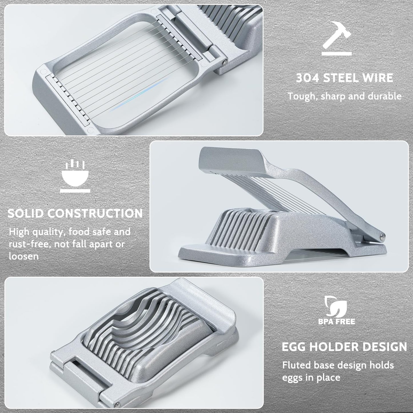 Heavy Duty Stainless Steel Wire Egg Slicer for Hard Boiled Eggs & Strawberry Other Soft Food V1258-DP02-B-365
