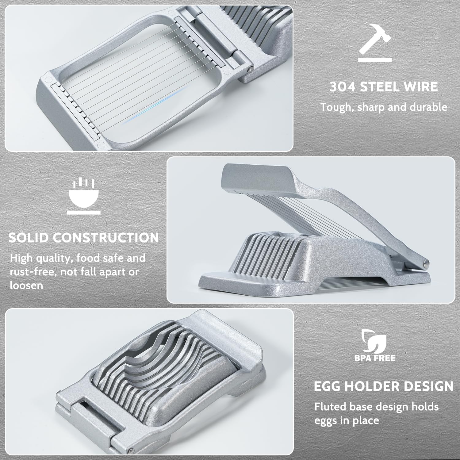 Heavy Duty Stainless Steel Wire Egg Slicer for Hard Boiled Eggs & Strawberry Other Soft Food V1258-DP02-B-365
