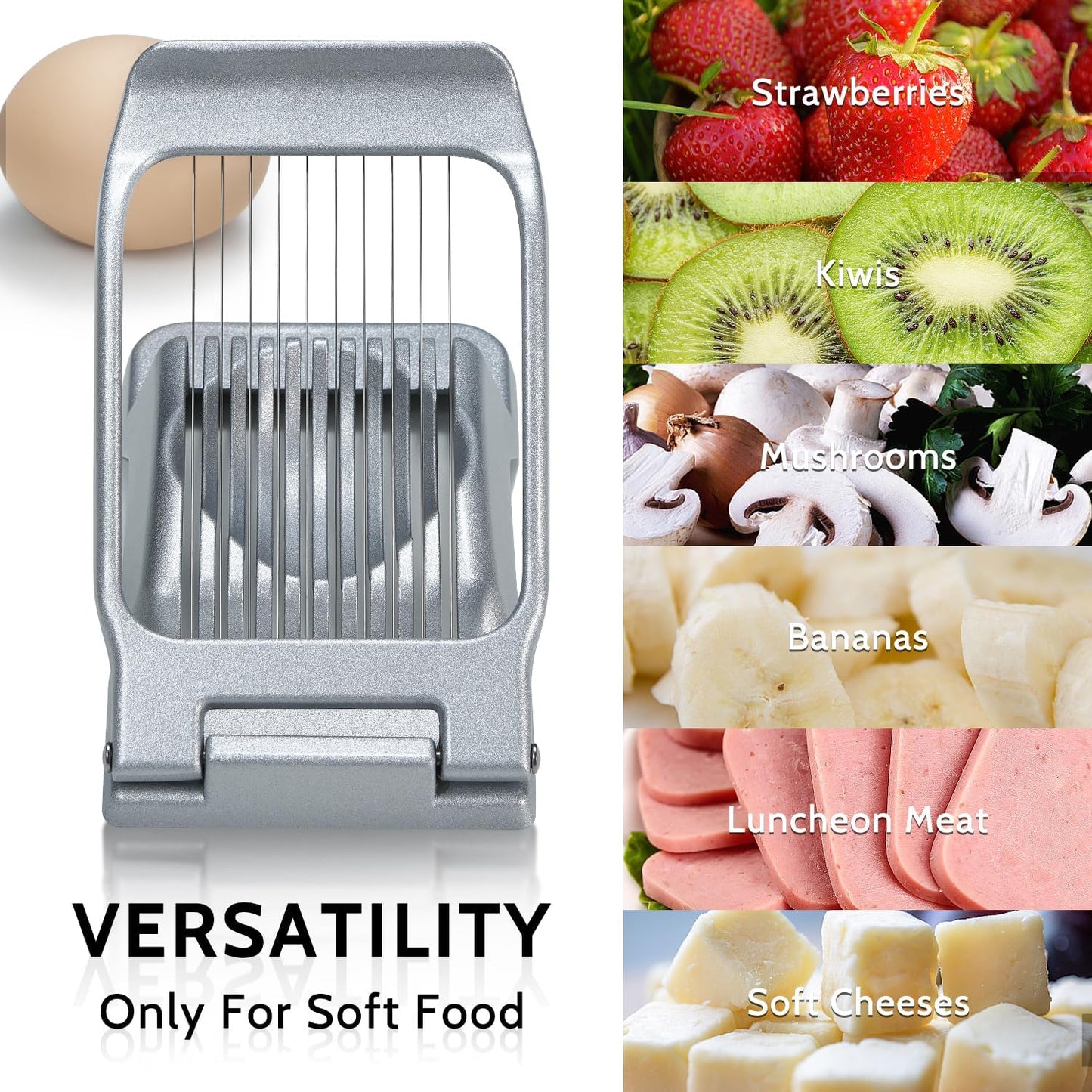 Heavy Duty Stainless Steel Wire Egg Slicer for Hard Boiled Eggs & Strawberry Other Soft Food V1258-DP02-B-365