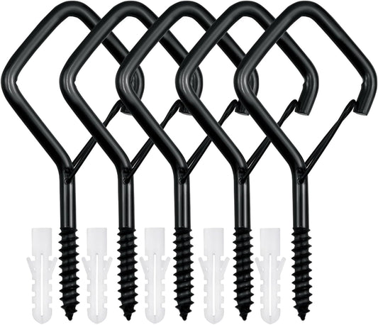 5 PCS Black Eye Screw Hooks, 4 Inch Ceiling Hooks for Hanging Heavy Duty Items with Safety Buckle - Metal Eye V1258-DP02-B-3650