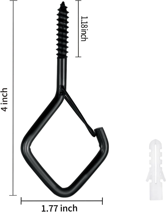 5 PCS Black Eye Screw Hooks, 4 Inch Ceiling Hooks for Hanging Heavy Duty Items with Safety Buckle - Metal Eye V1258-DP02-B-3650