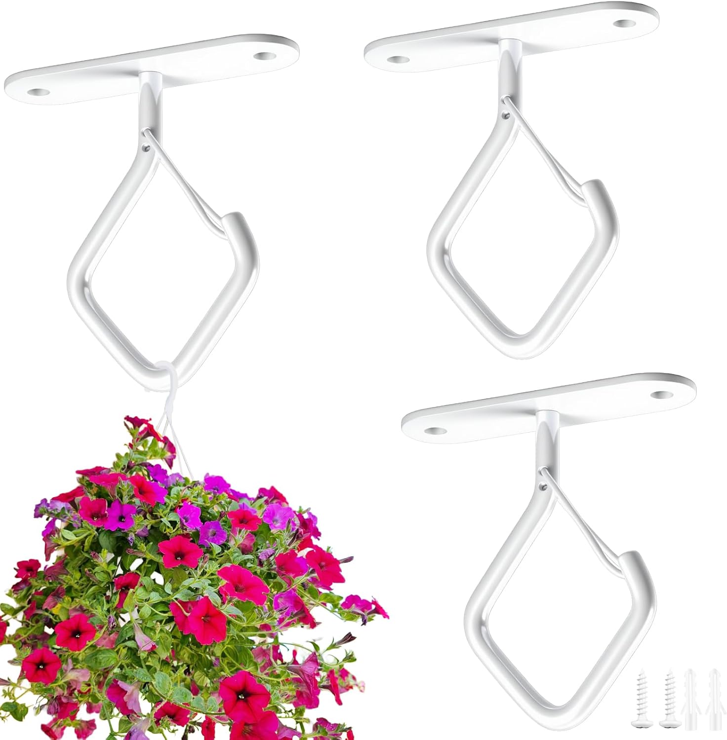 Ceiling Plant Hooks with Safety Buckle, White Metal Hanging Hooks for Plants, Wind Chimes, Bird Feeders, 3 V1258-DP02-B-3653