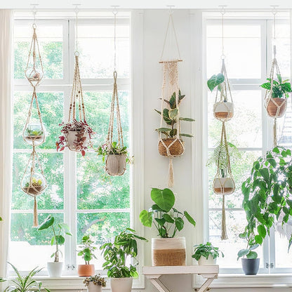 Ceiling Plant Hooks with Safety Buckle, White Metal Hanging Hooks for Plants, Wind Chimes, Bird Feeders, 3 V1258-DP02-B-3653