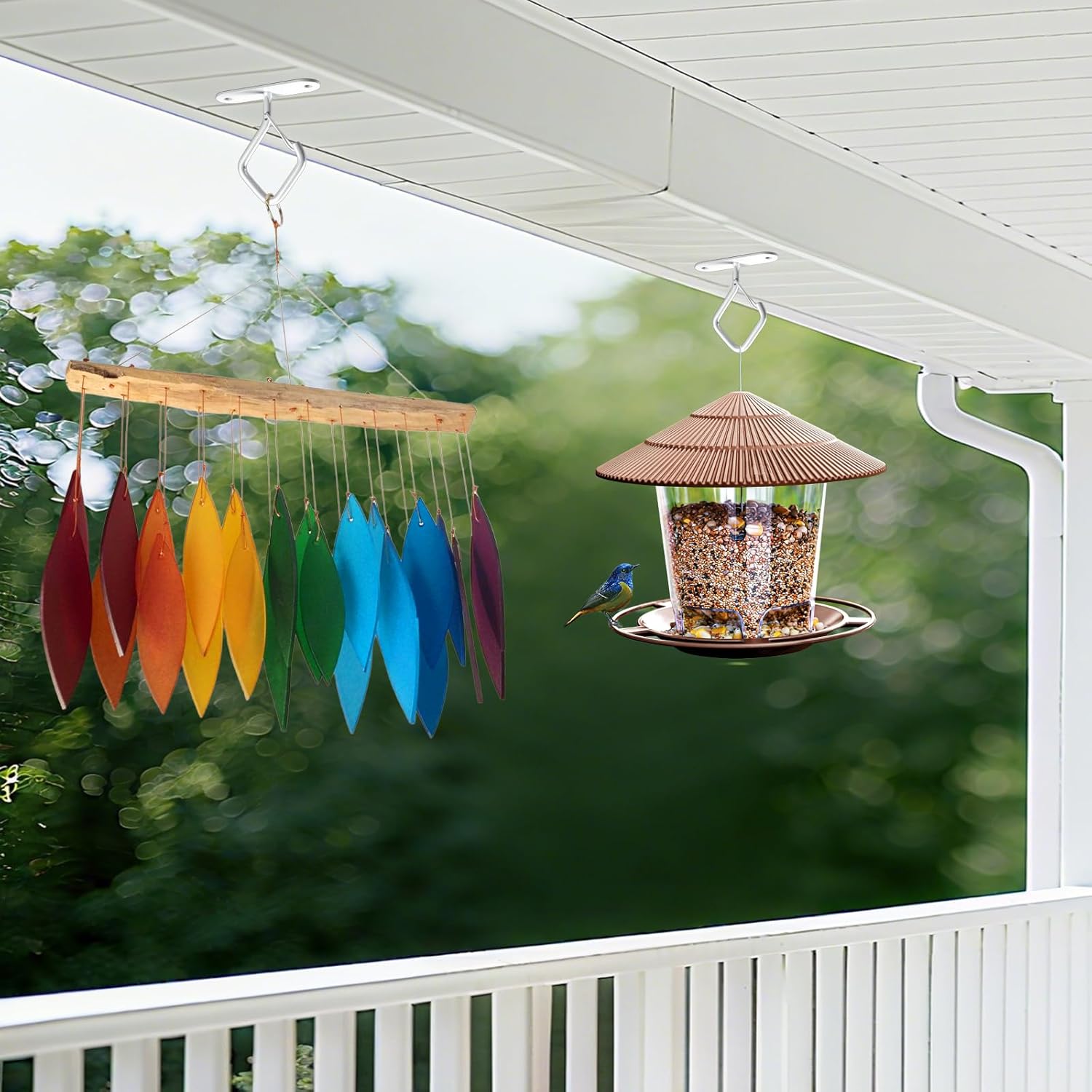 Ceiling Plant Hooks with Safety Buckle, White Metal Hanging Hooks for Plants, Wind Chimes, Bird Feeders, 3 V1258-DP02-B-3653