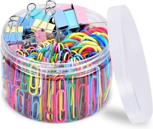 Paper Clips, 300pcs Paperclips Binder Clips Assorted Sizes (S/M/L) and Rubber Bands, Colored Office Supplies V1258-DP02-B-367
