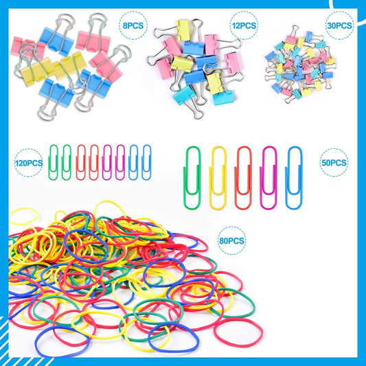 Paper Clips, 300pcs Paperclips Binder Clips Assorted Sizes (S/M/L) and Rubber Bands, Colored Office Supplies V1258-DP02-B-367
