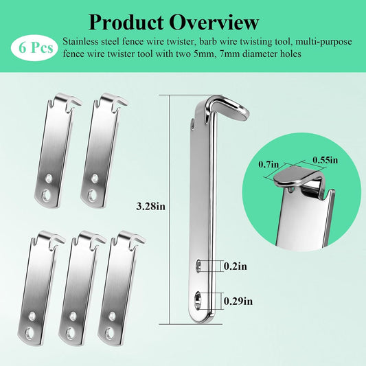 6 Pcs 2 Holes Wire Twister, for T-posts, U-posts, Y-posts, Round Posts Fence, Multi-functional Bender, V1258-DP02-B-3689