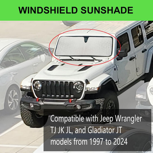 Windshield Sun Shade for Jeep,Windshield Sunshade for Wrangler TJ JK JL1997-2024,Sun Shade Windshield Cover V1258-DP02-B-3692