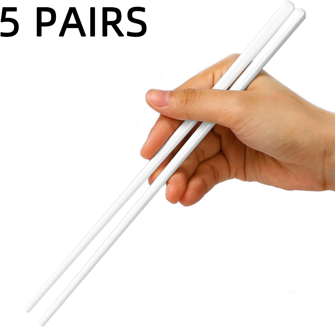 Ceramic Chopsticks Set of 5, Porcelain Chinese Chopsticks Easy To Clean, 9.6-Inch (White) V1258-DP02-B-37