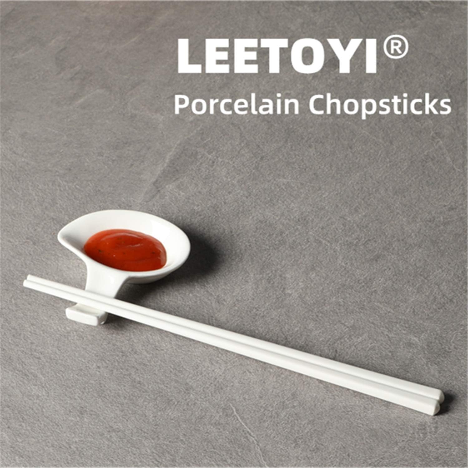 Ceramic Chopsticks Set of 5, Porcelain Chinese Chopsticks Easy To Clean, 9.6-Inch (White) V1258-DP02-B-37