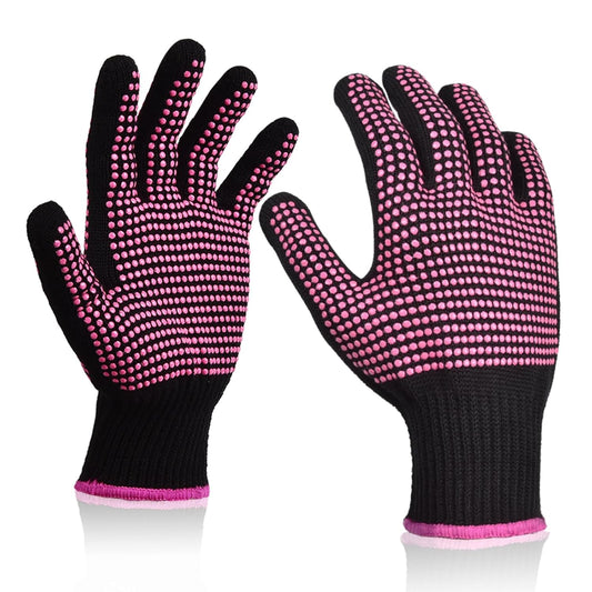 2Pcs Heat Resistant Gloves with Silicone Bumps, Professional Heat Protection Gloves for Hair Styling, Mitts V1258-DP02-B-370