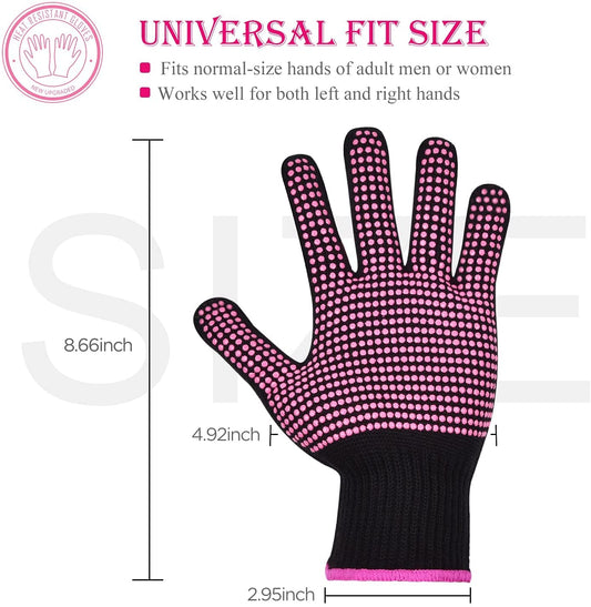 2Pcs Heat Resistant Gloves with Silicone Bumps, Professional Heat Protection Gloves for Hair Styling, Mitts V1258-DP02-B-370