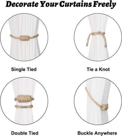 Magnetic Jute Curtain Tiebacks, Decorative Drapery Holdbacks Bohemian Style Woven Tie-Backs with Exquisite V1258-DP02-B-3701