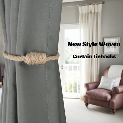Magnetic Jute Curtain Tiebacks, Decorative Drapery Holdbacks Bohemian Style Woven Tie-Backs with Exquisite V1258-DP02-B-3701