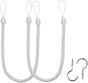 Curtain Ropes Tiebacks Tie-Backs, Curtain Handmade Holdbacks with 2 Metal Screw Hooks - White 2 Pack V1258-DP02-B-3702