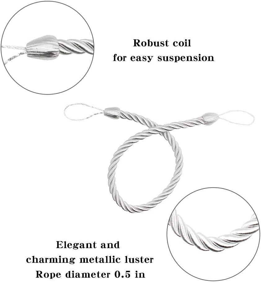 Curtain Ropes Tiebacks Tie-Backs, Curtain Handmade Holdbacks with 2 Metal Screw Hooks - White 2 Pack V1258-DP02-B-3702