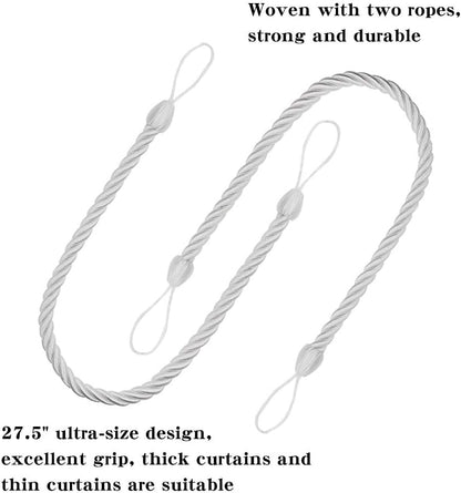 Curtain Ropes Tiebacks Tie-Backs, Curtain Handmade Holdbacks with 2 Metal Screw Hooks - White 2 Pack V1258-DP02-B-3702