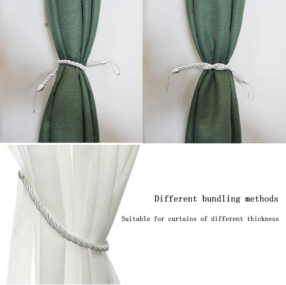 Curtain Ropes Tiebacks Tie-Backs, Curtain Handmade Holdbacks with 2 Metal Screw Hooks - White 2 Pack V1258-DP02-B-3702