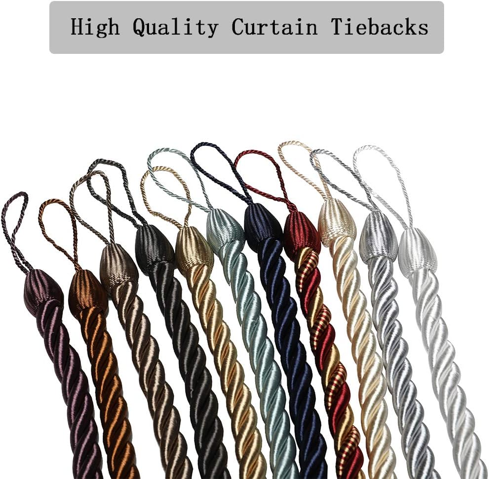 Curtain Ropes Tiebacks Tie-Backs, Curtain Handmade Holdbacks with 2 Metal Screw Hooks - White 2 Pack V1258-DP02-B-3702