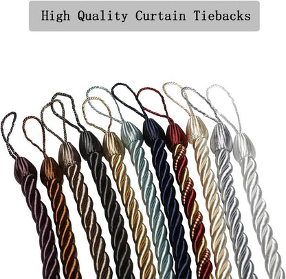 Curtain Ropes Tiebacks Tie-Backs, Curtain Handmade Holdbacks with 2 Metal Screw Hooks - White 2 Pack V1258-DP02-B-3702