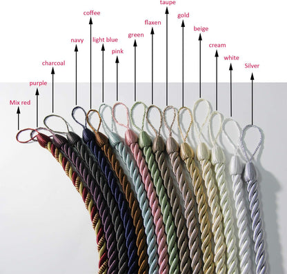 Curtain Ropes Tiebacks Tie-Backs, Curtain Handmade Holdbacks with 2 Metal Screw Hooks - White 2 Pack V1258-DP02-B-3702