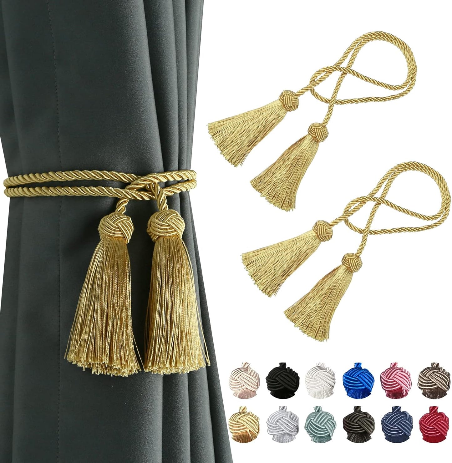 2 Pack Curtain Handmade Tiebacks Decorative Curtain Holdbacks with Tassel (Gold, 2 Pack) V1258-DP02-B-3704