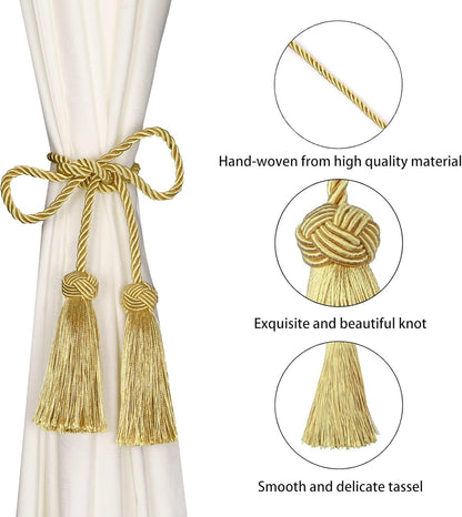 2 Pack Curtain Handmade Tiebacks Decorative Curtain Holdbacks with Tassel (Gold, 2 Pack) V1258-DP02-B-3704