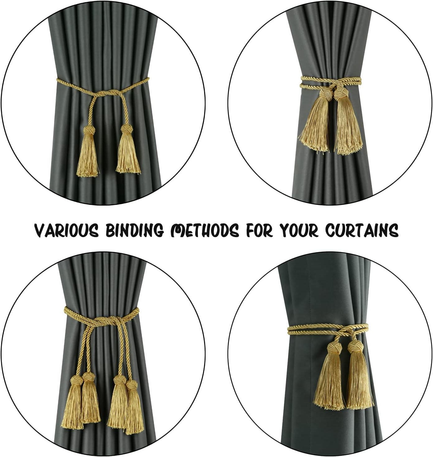 2 Pack Curtain Handmade Tiebacks Decorative Curtain Holdbacks with Tassel (Gold, 2 Pack) V1258-DP02-B-3704
