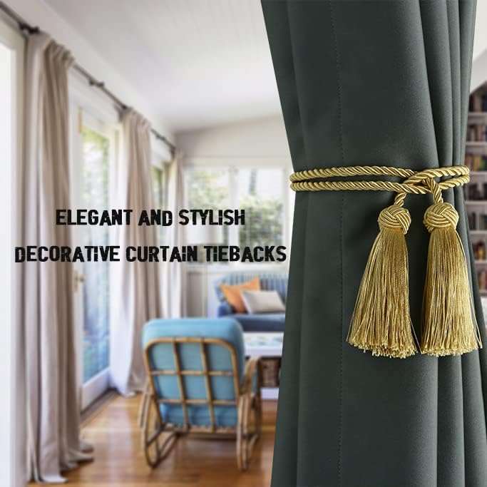 2 Pack Curtain Handmade Tiebacks Decorative Curtain Holdbacks with Tassel (Gold, 2 Pack) V1258-DP02-B-3704