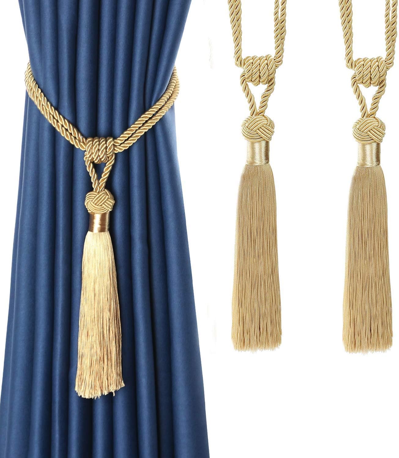 Curtain Tiebacks Hand-Woven Holdbacks Home Decorative Tassels Tiebacks (Gold, 2 Pack) V1258-DP02-B-3705