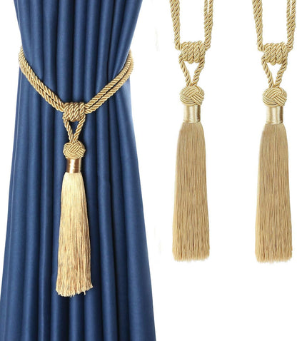Curtain Tiebacks Hand-Woven Holdbacks Home Decorative Tassels Tiebacks (Gold, 2 Pack) V1258-DP02-B-3705