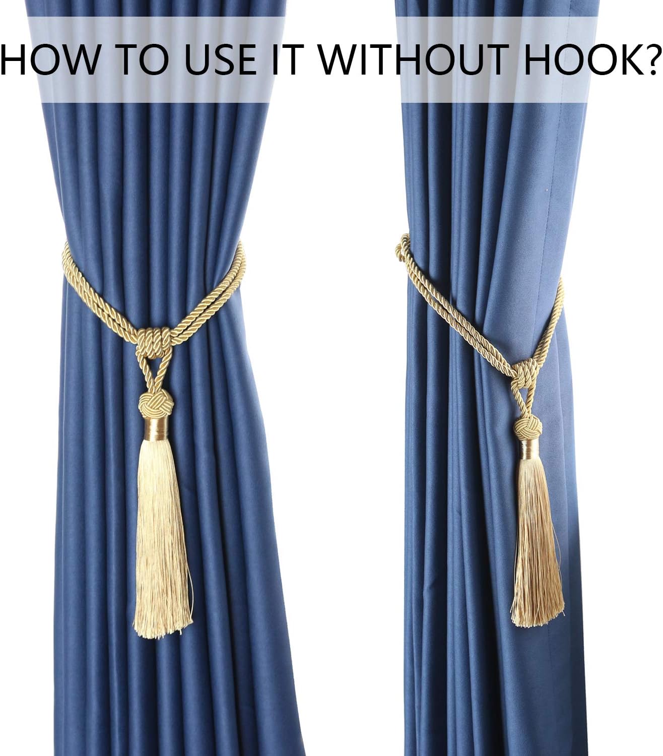 Curtain Tiebacks Hand-Woven Holdbacks Home Decorative Tassels Tiebacks (Gold, 2 Pack) V1258-DP02-B-3705