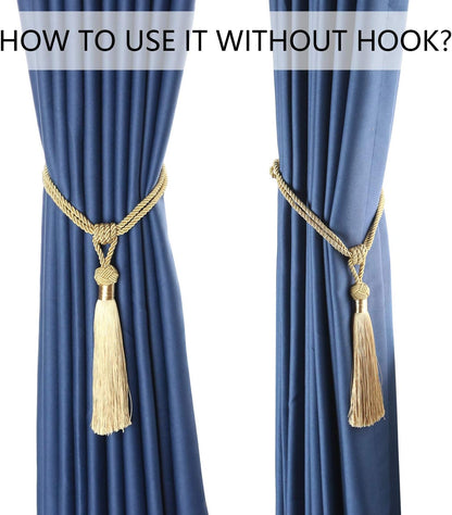 Curtain Tiebacks Hand-Woven Holdbacks Home Decorative Tassels Tiebacks (Gold, 2 Pack) V1258-DP02-B-3705