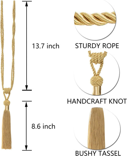 Curtain Tiebacks Hand-Woven Holdbacks Home Decorative Tassels Tiebacks (Gold, 2 Pack) V1258-DP02-B-3705
