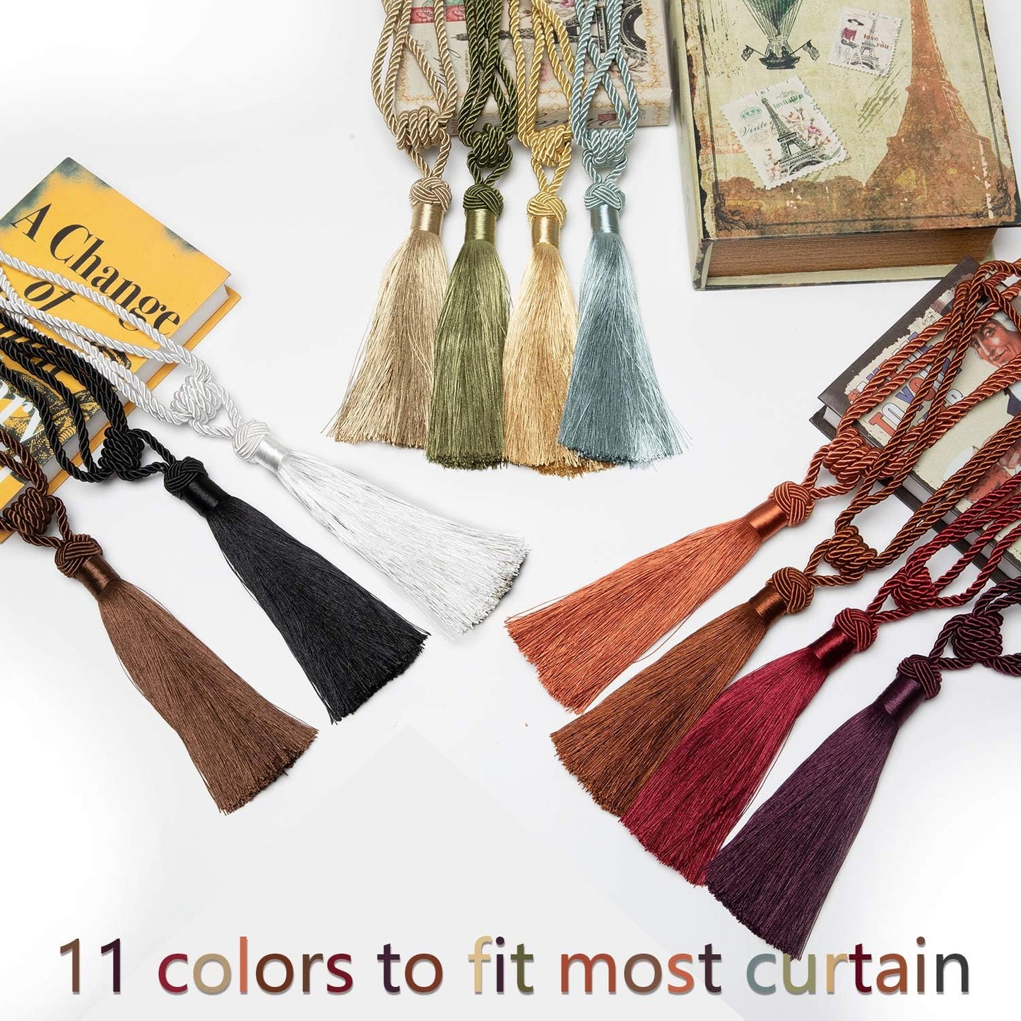 Curtain Tiebacks Hand-Woven Holdbacks Home Decorative Tassels Tiebacks (Gold, 2 Pack) V1258-DP02-B-3705