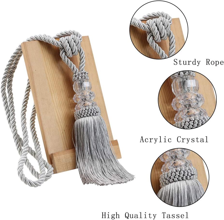 2 Pack Curtain Hand-Woven Tiebacks Crystal Holdbacks Home Decorative (Silver, 2 Pack) V1258-DP02-B-3706