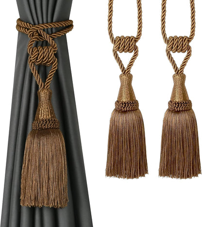 Curtain Tiebacks Handmade Holdbacks for Curtains Drape Decorative Tie Backs with Tassels(Coffee, 2 Pack) V1258-DP02-B-3711