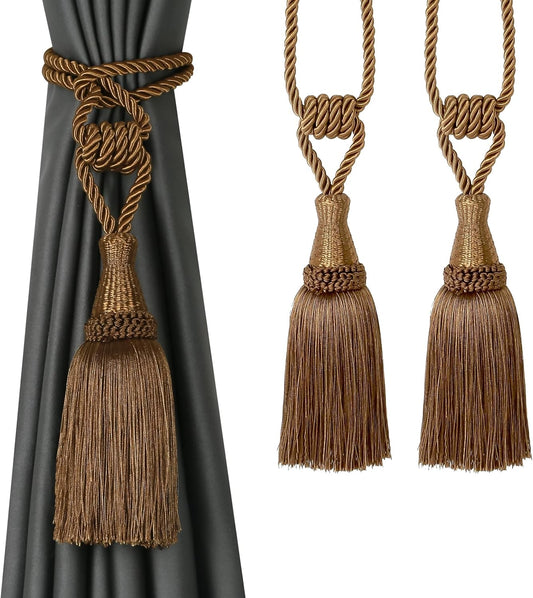 Curtain Tiebacks Handmade Holdbacks for Curtains Drape Decorative Tie Backs with Tassels(Coffee, 2 Pack) V1258-DP02-B-3711