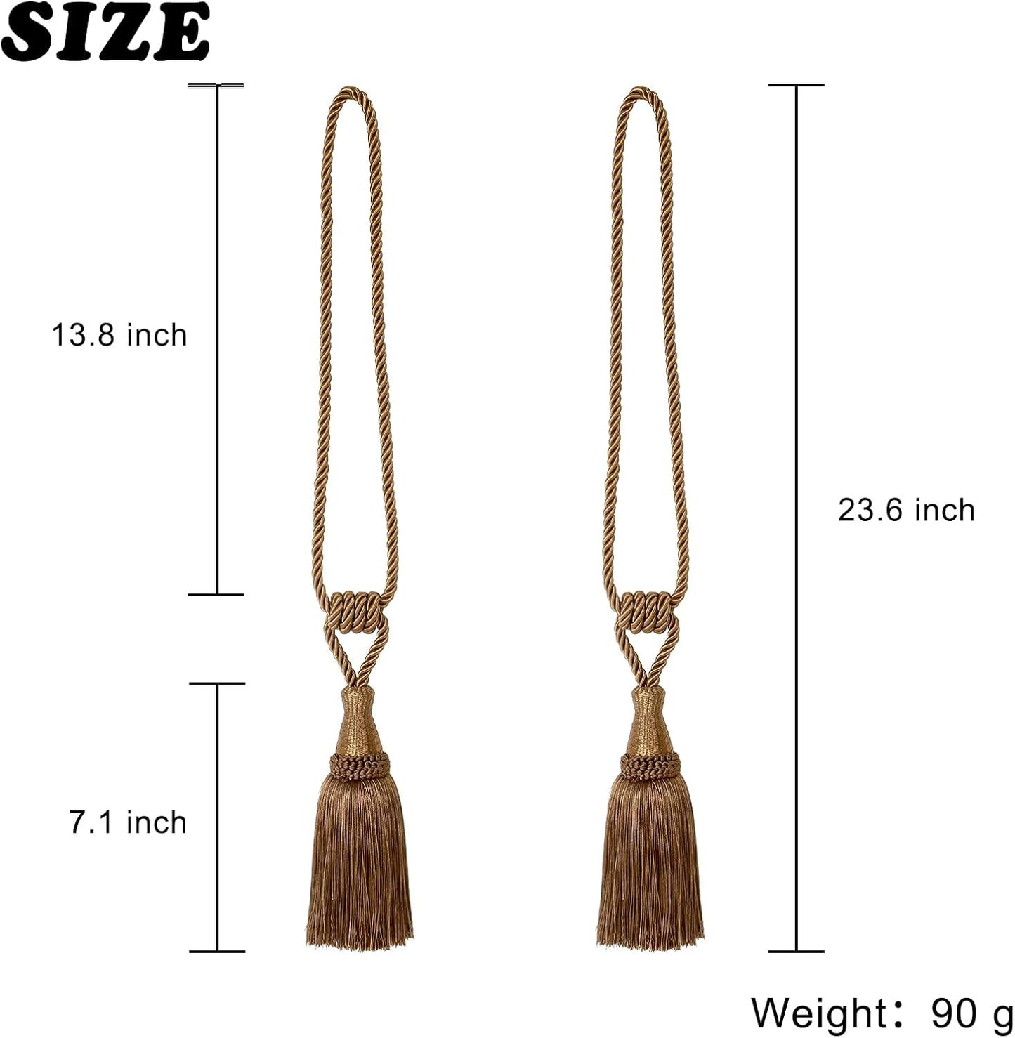Curtain Tiebacks Handmade Holdbacks for Curtains Drape Decorative Tie Backs with Tassels(Coffee, 2 Pack) V1258-DP02-B-3711