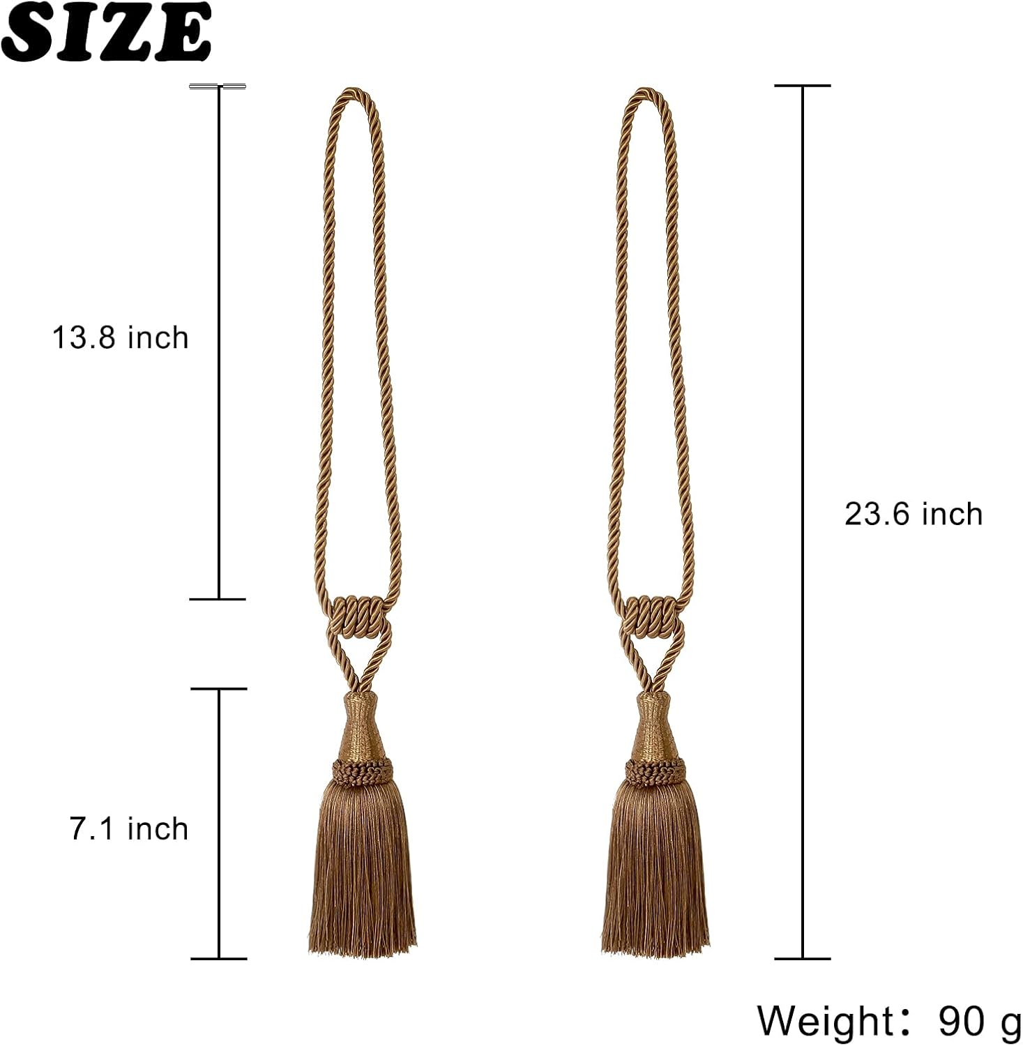 Curtain Tiebacks Handmade Holdbacks for Curtains Drape Decorative Tie Backs with Tassels(Coffee, 2 Pack) V1258-DP02-B-3711
