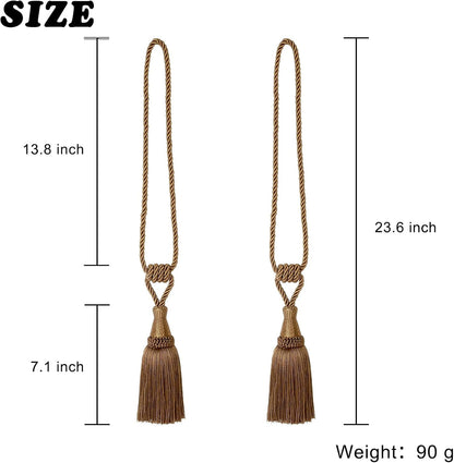 Curtain Tiebacks Handmade Holdbacks for Curtains Drape Decorative Tie Backs with Tassels(Coffee, 2 Pack) V1258-DP02-B-3711