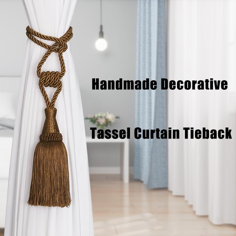 Curtain Tiebacks Handmade Holdbacks for Curtains Drape Decorative Tie Backs with Tassels(Coffee, 2 Pack) V1258-DP02-B-3711